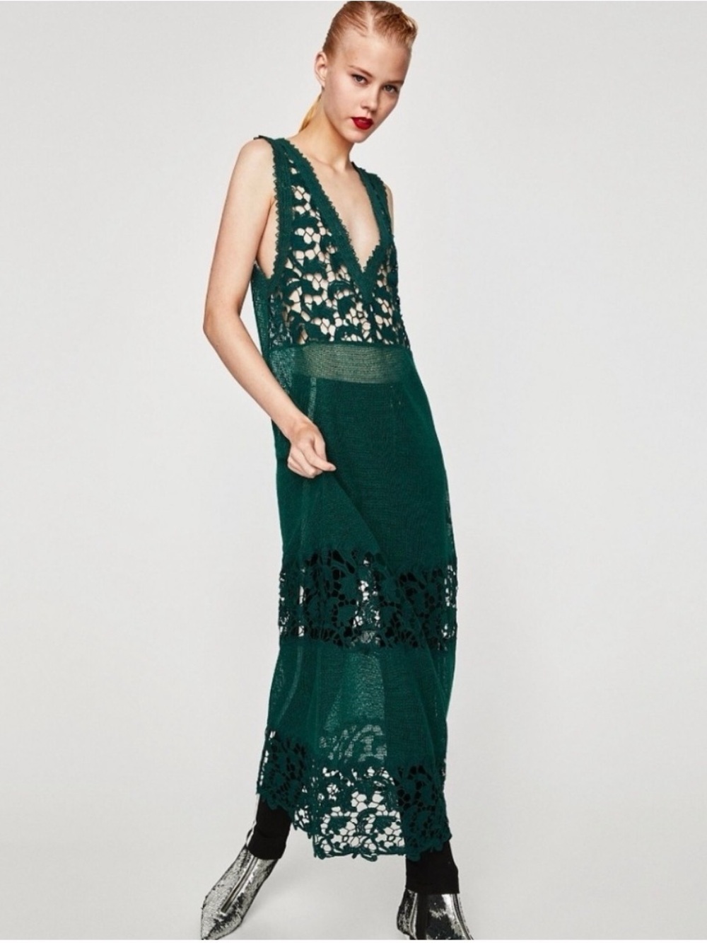 Zara Emerald Green Lace Maxi Dress